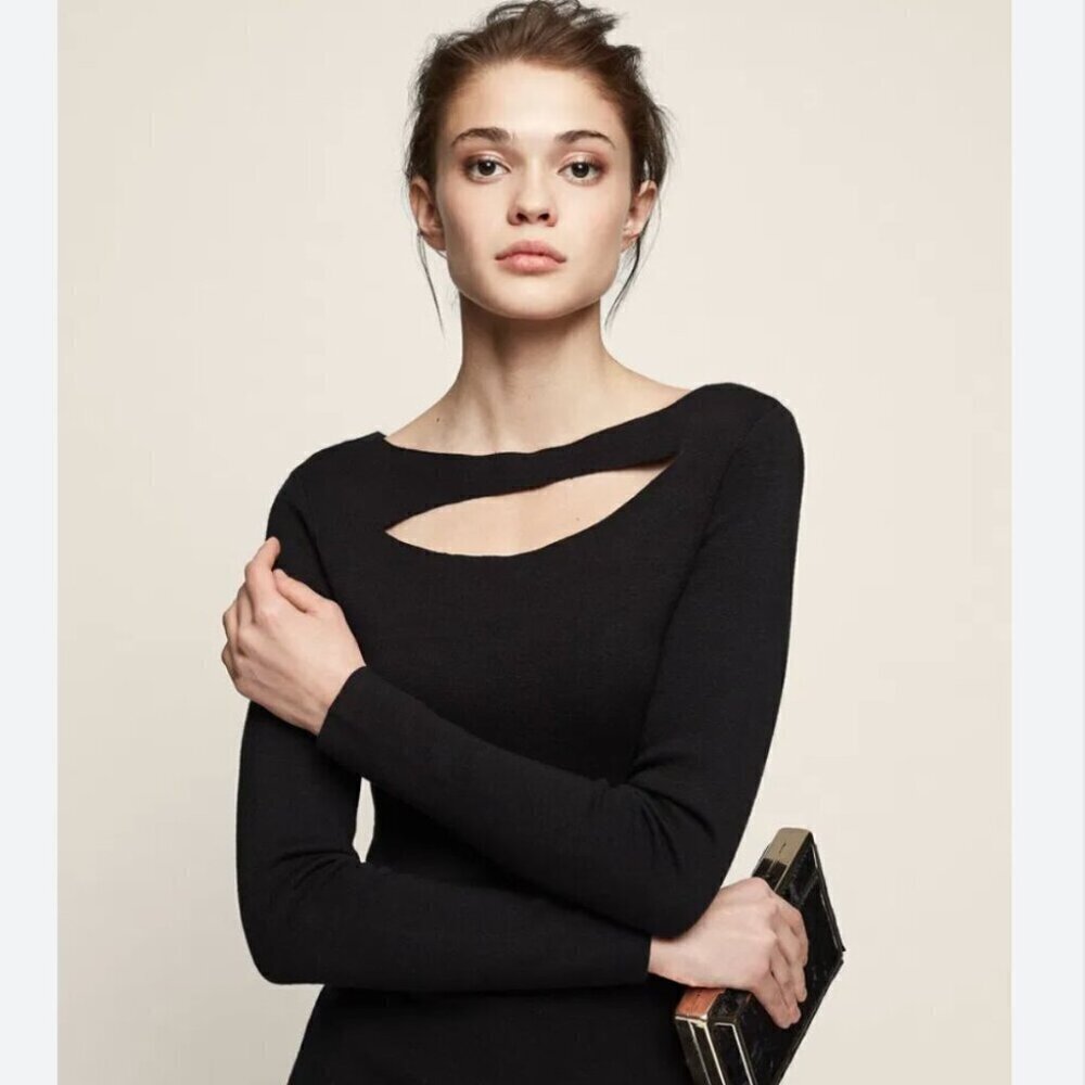 Reiss Audrey Cut Away Knit Long Sleeve Dress Black Size 10 - Picture 2 of 7